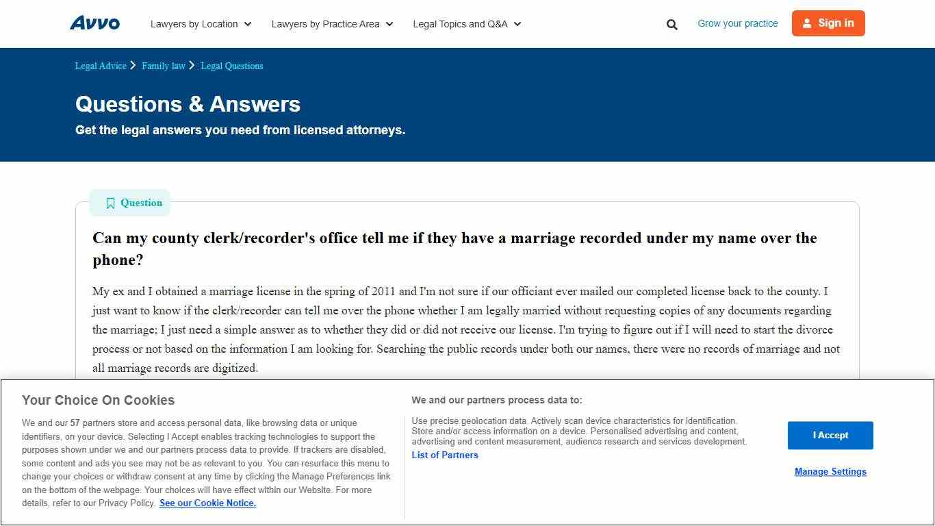 Can my county clerk/recorder's office tell me if they have a marriage recorded under my name over the phone? - Legal Answers