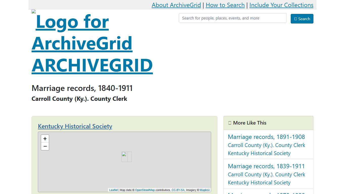 ArchiveGrid : Marriage records, 1840-1911